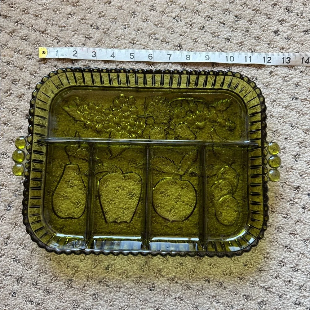 Vintage Indiana Glass Green Fruit Glass Tray